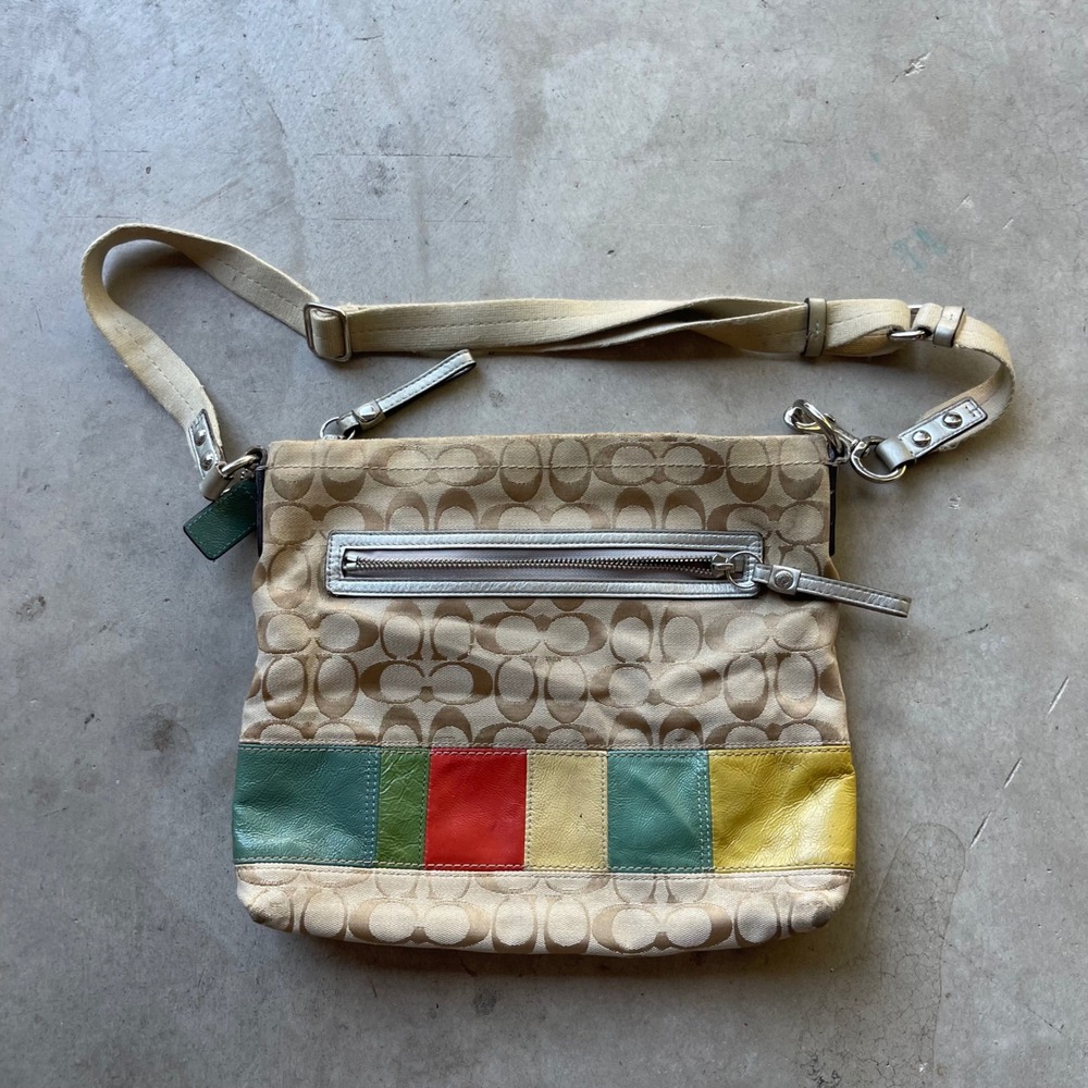 Coach Signature Monogram Multi-Color Patchwork Crossbody Bag 11176 Tan Silver - Picture 5 of 7
